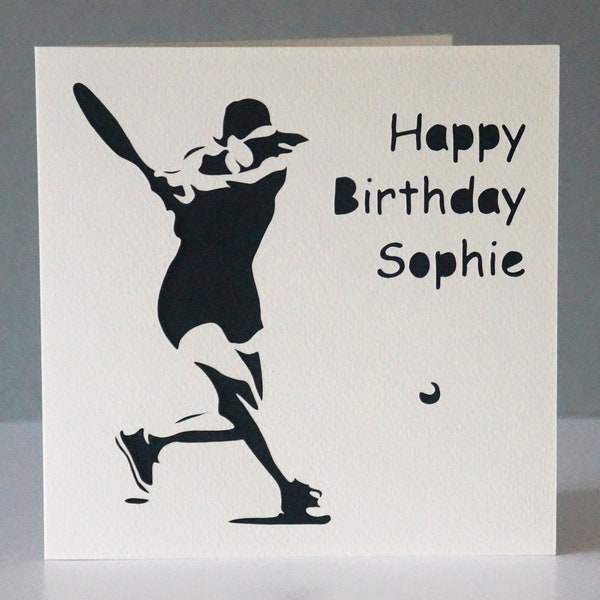 Personalised women's tennis birthday card for tennis player or fan