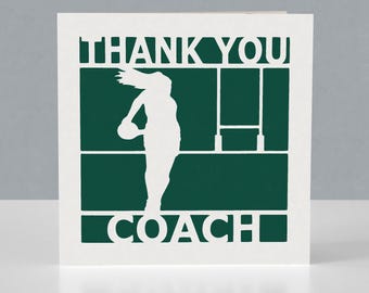 Carte de remerciement pour un entraîneur de rugby féminin - Conception Papercut