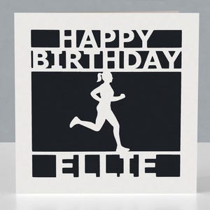 Gepersonaliseerde verjaardagskaart voor een hardloper of jogger - Papercut-ontwerp