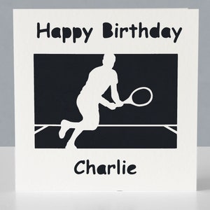 Carte d'anniversaire personnalisée pour joueur de tennis ou fan de tennis - Carte de voeux en papier découpé