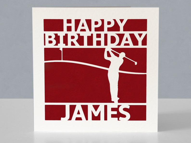Carte d'anniversaire de golf personnalisée pour fan de golf - Carte de voeux de golf en papier découpée main image 3