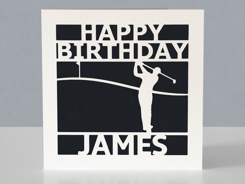 Carte d'anniversaire de golf personnalisée pour fan de golf - Carte de voeux de golf en papier découpée main image 2