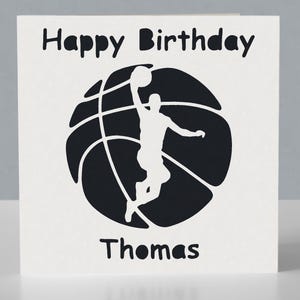 Carte d'anniversaire personnalisée pour fan de basket-ball - Carte de voeux découpée en papier faite main image 2