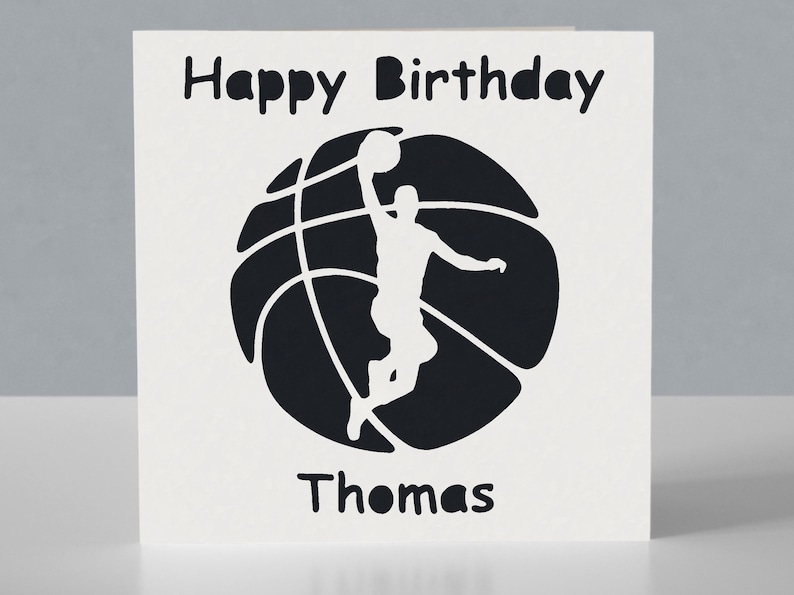 Carte d'anniversaire personnalisée pour fan de basket-ball - Carte de voeux découpée en papier faite main image 2