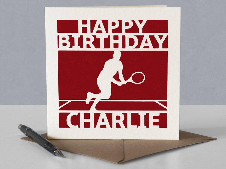 Carte d'anniversaire personnalisée pour joueur de tennis ou fan de tennis - Carte de voeux en papier découpé image 5