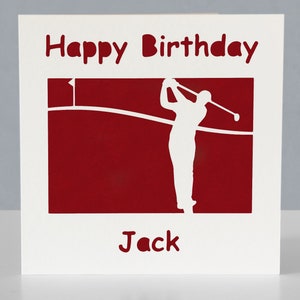 Carte d'anniversaire de golf personnalisée pour fan de golf - Carte de voeux faite main de golfeur en papier découpé image 3