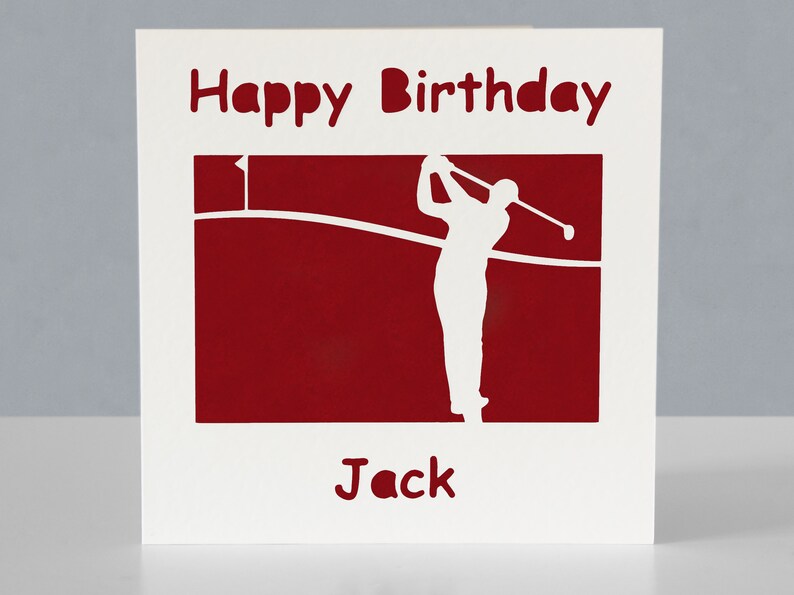 Carte d'anniversaire de golf personnalisée pour fan de golf - Carte de voeux faite main de golfeur en papier découpé image 3