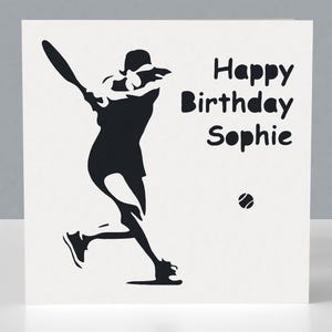 Personalised birthday card for women's tennis fan - Papercut tennis player greetings card