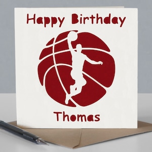 Carte d'anniversaire personnalisée pour fan de basket-ball - Carte de voeux découpée en papier faite main image 5