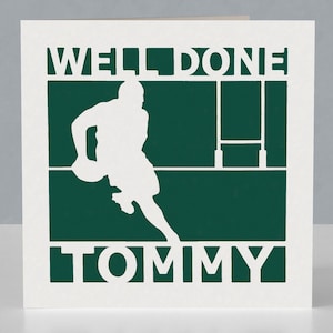 Tarjeta personalizada de rugby "Bien hecho" - Diseño Papercut