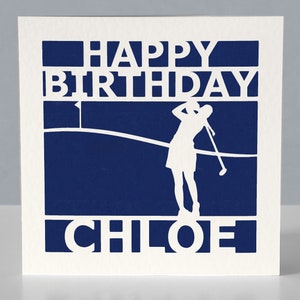 Carte d'anniversaire de golf personnalisée pour femme pour fan de golf - Carte de voeux de golf en papier découpée main image 2