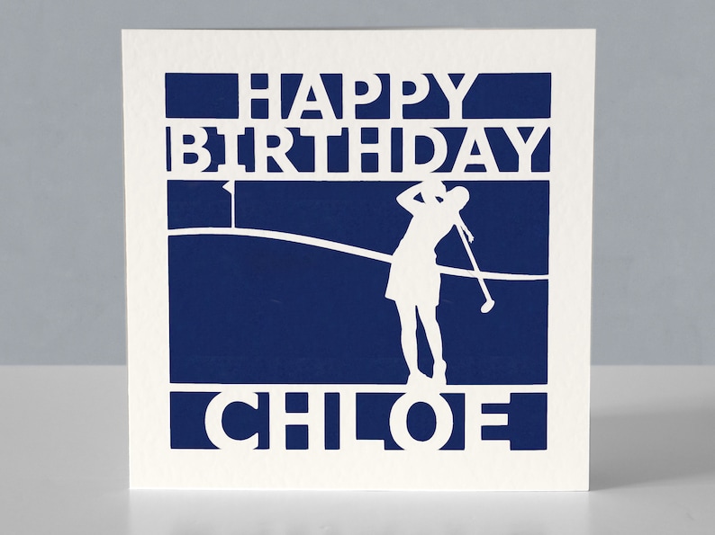 Carte d'anniversaire de golf personnalisée pour femme pour fan de golf - Carte de voeux de golf en papier découpée main image 2