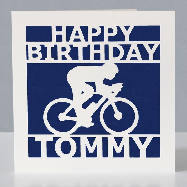 Personalisierte Geburtstagskarte für Radfahrer - Papierschnitt Grußkarte
