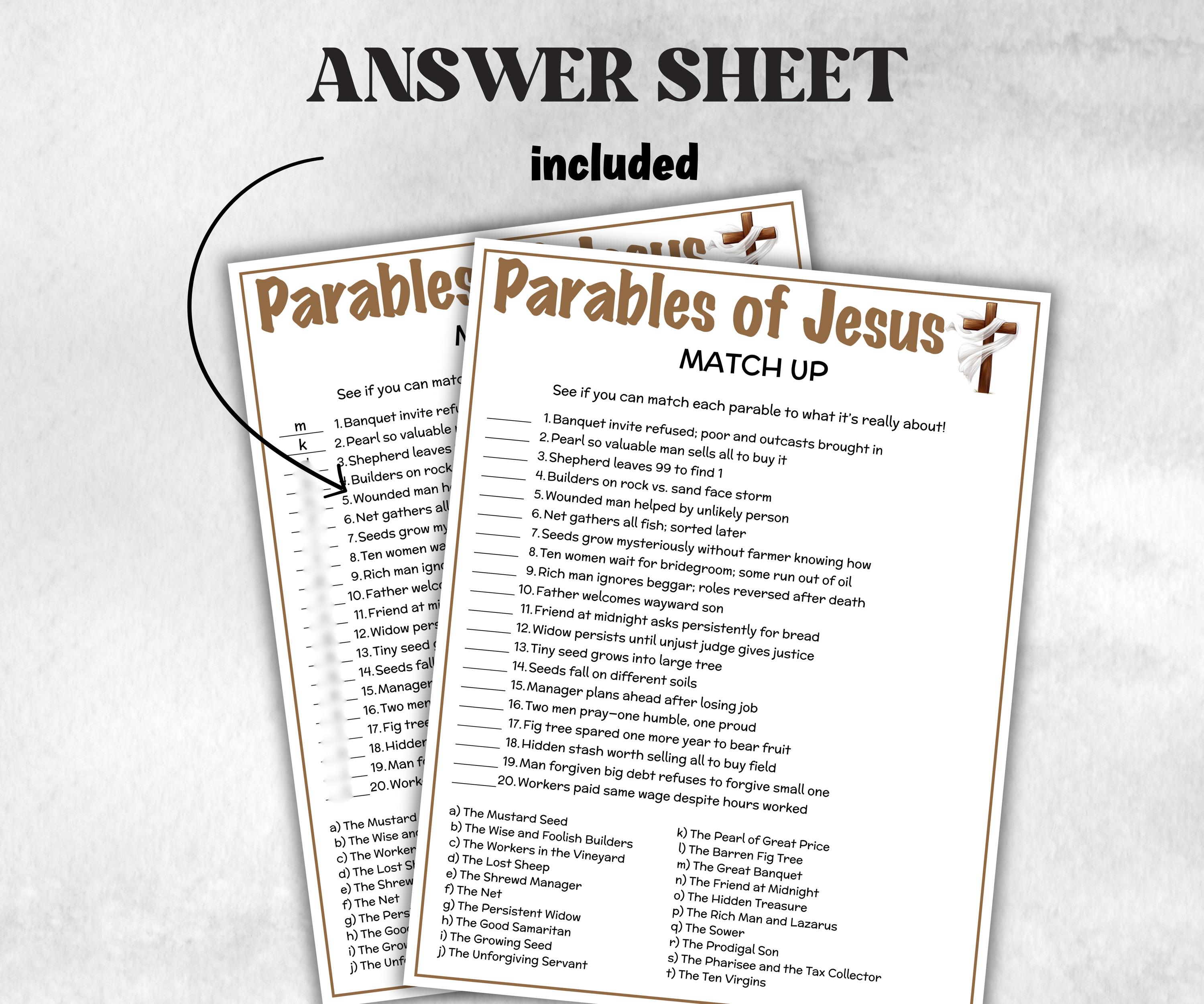 Prables And Riddles Printable Parables of Jesus Match up for Kid, Old Testament Activity ...