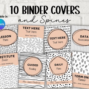 Editable Binder Covers and Spines I Printable Binder Cover I Homeschool Binder I Black and White I Sub Binder I Editable College Binder