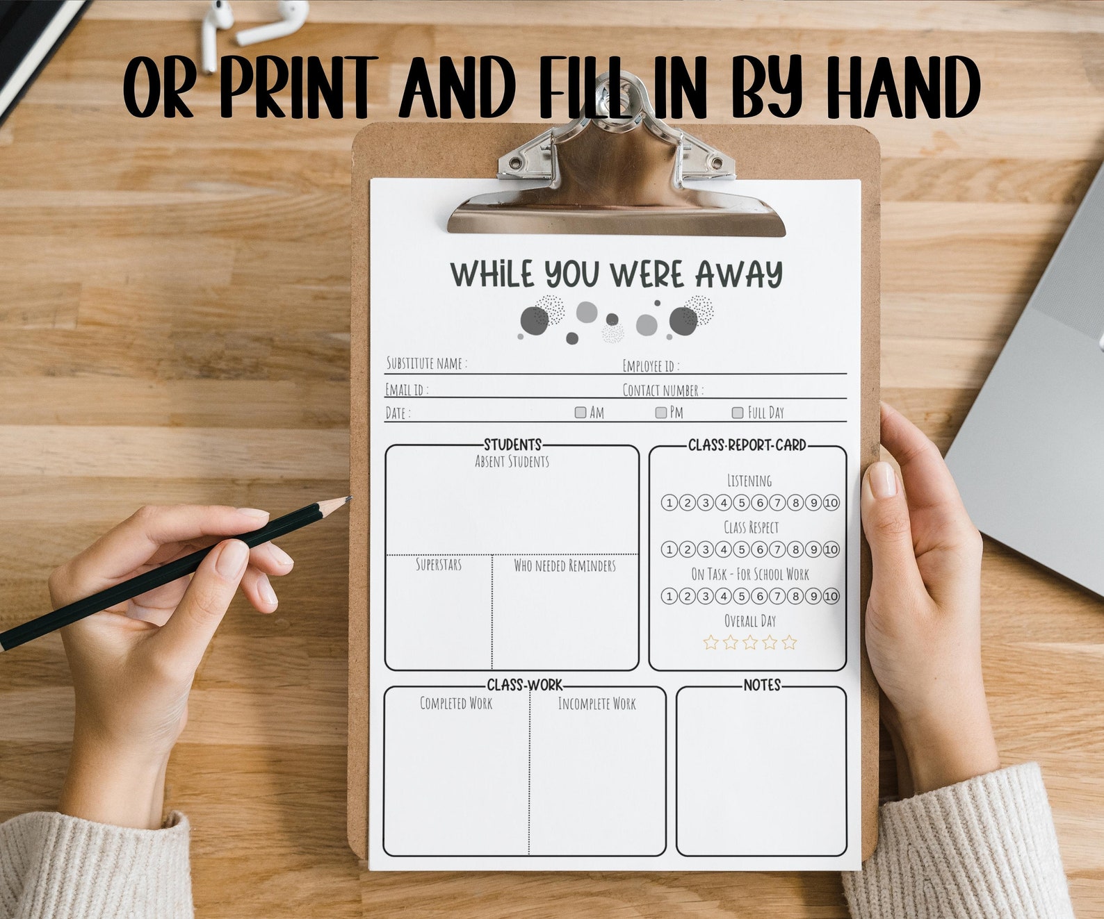 Fillable Editable Substitute Teacher Notes I While You Were Away I ...