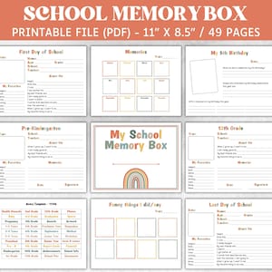 Caja de recuerdos para bebés, organizador de memoria para recién nacidos, kit imprimible de School Memory Box, diario de caja de recuerdos del primer año del bebé, libro de recuerdos de hitos del bebé