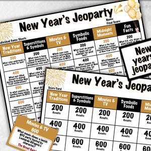 New Years Trivia Jeopardy, NYE Party, Printable Adult Teen Activity, New Year Quiz, Group Game Show, Winter Party activity, Zoom Family Feud