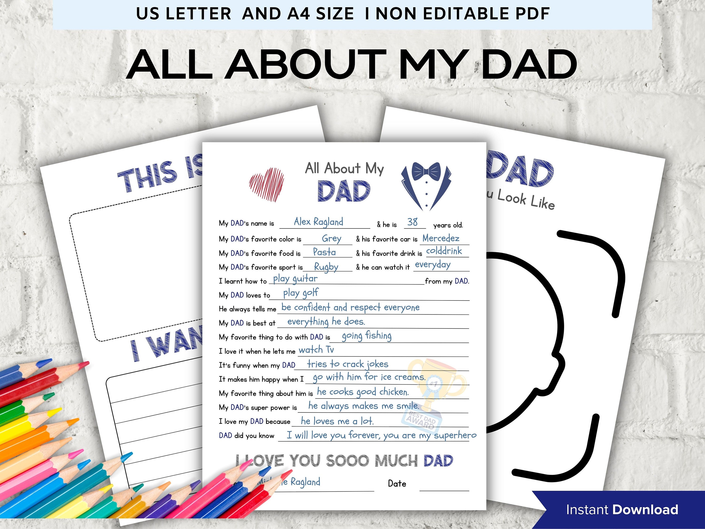 All About My Dad Fill in the Blank I Father's Day Gift I Father's ...