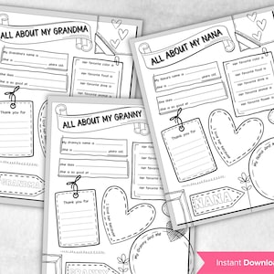 Tout sur ma grand-mère I Cadeau imprimable Questionnaire Fête des Mères pour la Fête des Mères Préscolaire | Coloriage à imprimer de Tout sur ma grand-mère, moi, mamie