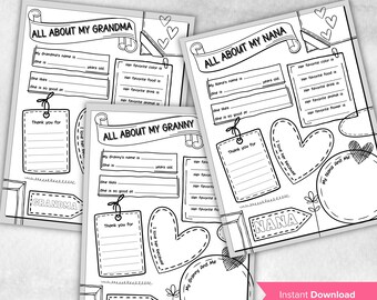 All about my Grandma I Mothers Day Printable Gift  Mothers Day Questionnaire Preschool | All About My Granny Printable coloring page I Nana