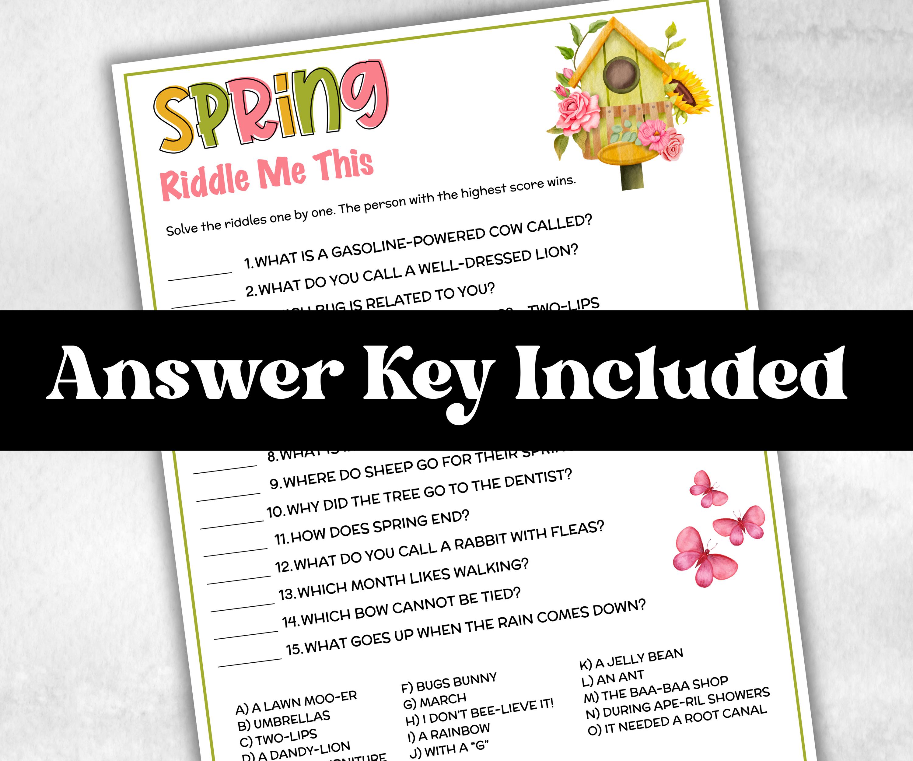 Spring Riddles Jokes, Spring Party Activity, Spring Trivia, Classroom ...