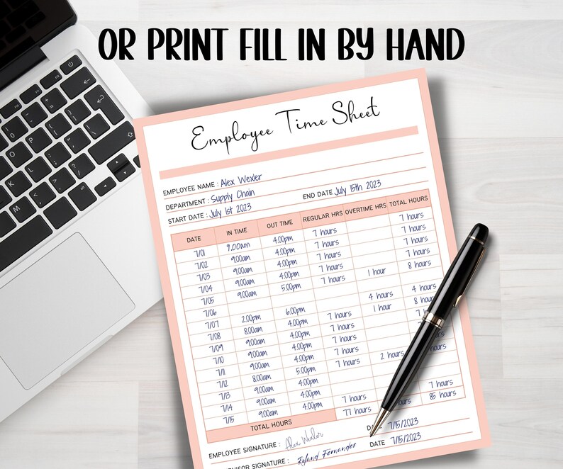 Employee Timesheet Editable I Editable Timesheet I Time Card I Etsy
