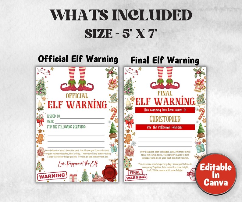 Elf Official Warning Letter, Final Warning Letter, Elf Letter Template