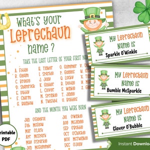 St Patricks Day Games, Leprechaun name tag game, Leprechaun name board sign, Leprechaun name generator,  What&#39;s Your Leprechaun  name,