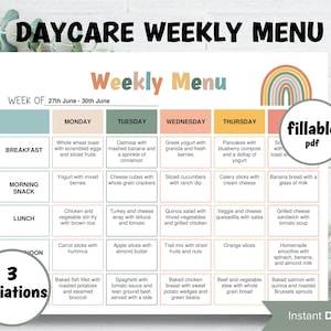 Tygodniowe menu dla przedszkola domowego Edytowalne | Tygodniowy plan posiłków | Menu dla przedszkola | Planer posiłków dla szkoły domowej | Szablon dla przedszkola I edytowalne menu