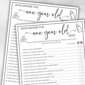 Qui connaît le mieux un bébé, premier anniversaire de bébé, questionnaire 1er anniversaire, chéri, fête d'adultes, étape importante de 1 an, bébé d'abord, connaître l'anniversaire
