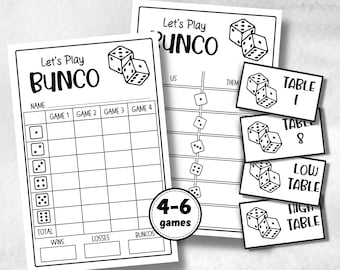 Black and White Bunco, Birthday Party ideas, Printable Party Favors, Score Sheet, Ghost player, Tally Sheets, Birthday Gift, Family reunion