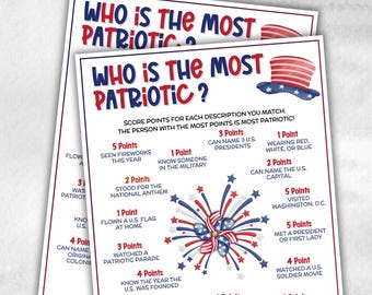 Who is the most patriotic, Who is most like a patriot , drinking game, american Kids, classroom activity, icebreaker kids picnic, patriotic