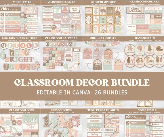 Neutral Classroom Decor, Boho Theme, Bulletin Board, Homeschool Decor, Boho Rainbow Neutral Decor, Education Decor, Montessori Classroom