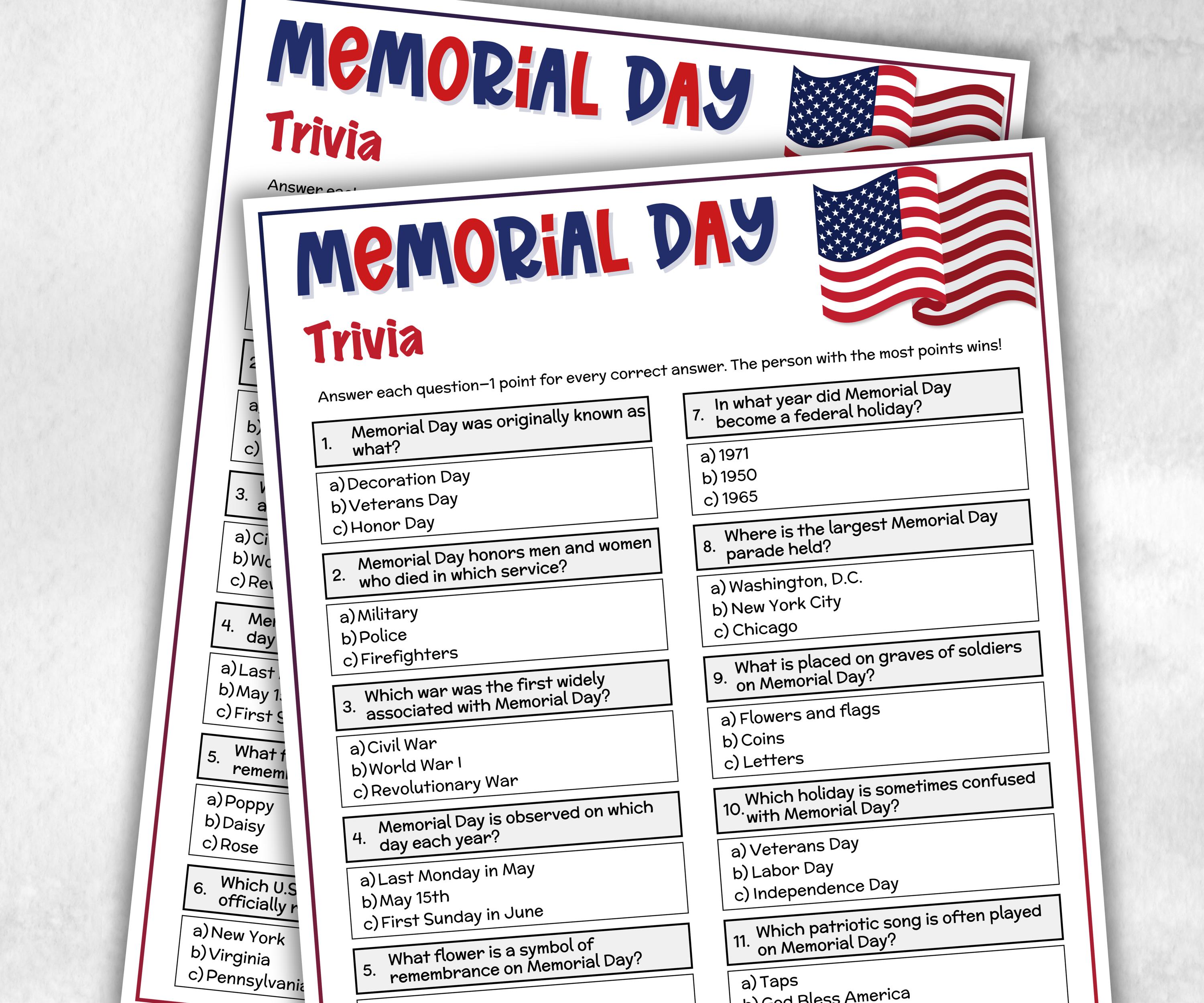 Memorial Day Trivia, Patriotic Trivia, American Indigenous Party ...