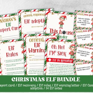 Boletim de elfo editável, certificado de adoção de elfo, pacote de câmera de elfo de Natal, regras de elfo, kit de elfo, aviso oficial de elfo, notas de elfo, cartão de elfo