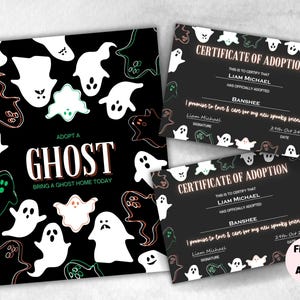 Adopt A Ghost Sign, Adopt A Ghost Party Favors Printable, Halloween Ghost Activity, Adopt A Ghost Certificate, Spooktacular Halloween Decor