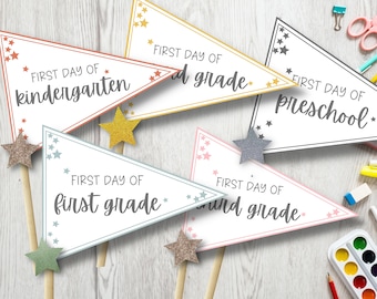 Pennant Flag, First day of school flag, 1st day of school pennant flag, back to school flag, kindergarten  flag, first day flag, printable