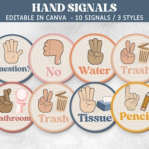 Hand Signals Display, Classroom Decor Posters, Hand Signals Posters, Class Hand Signals, Boho Classroom, Retro Classroom, Bulletin Board