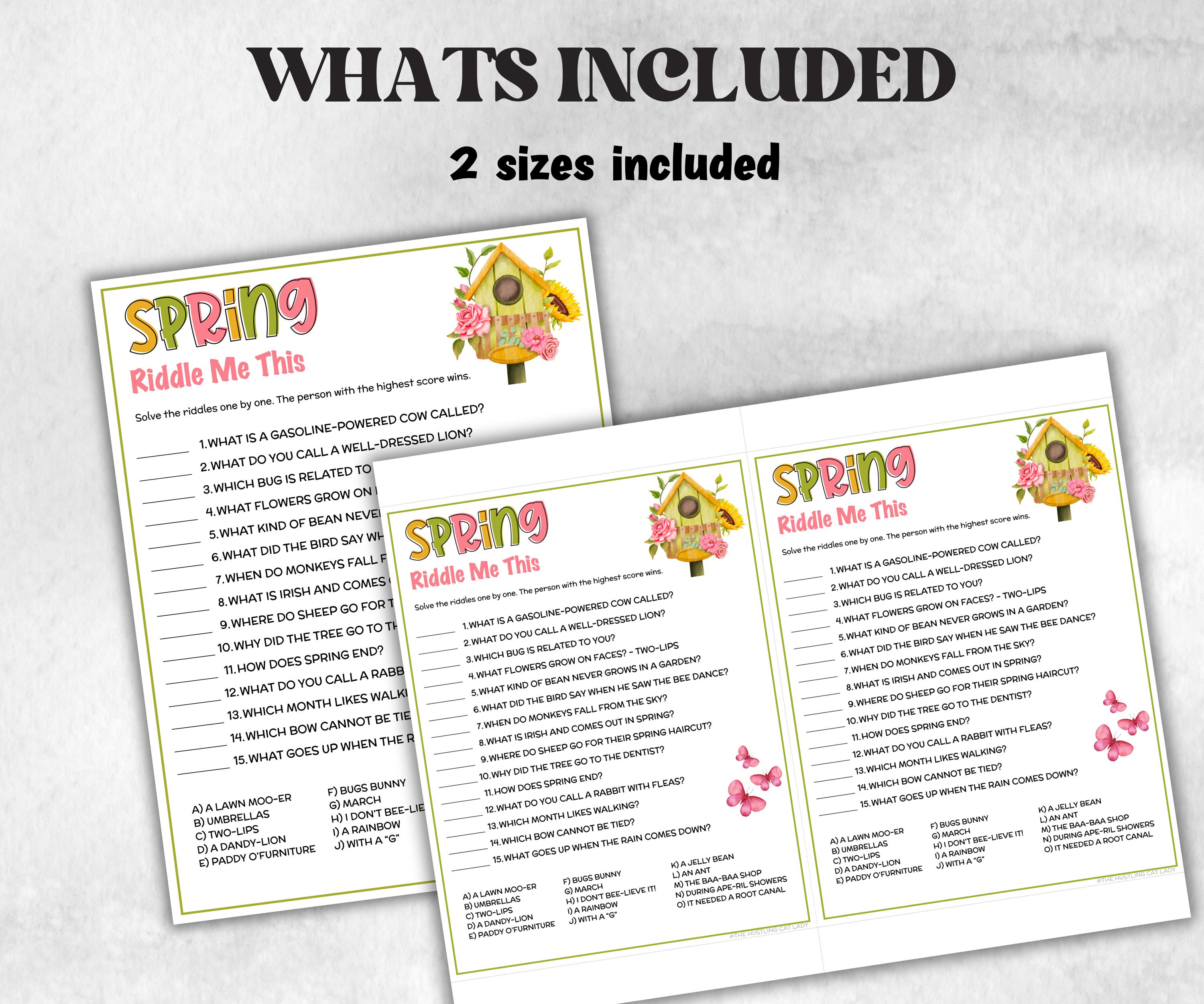 Spring Riddles Jokes, Spring Party Activity, Spring Trivia, Classroom ...