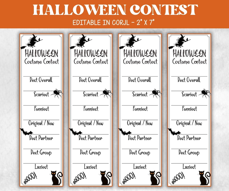 Best Costume Award, Halloween Costume Party Game, Contest Voting Card ...