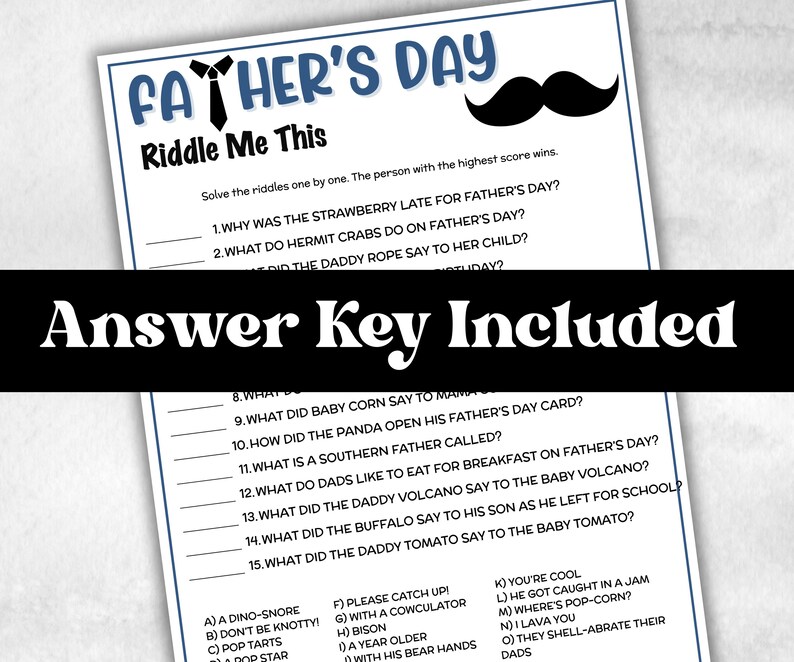 Father's Day Riddles Jokes, Daddy Riddles, Fathers Day Trivia Party ...