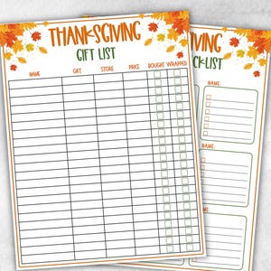 Printable Thanksgiving Gift List Tracker, Gift Planner, Thanksgiving Gift List, printable gifts list, Gift List Tracker, kids thanksgiving