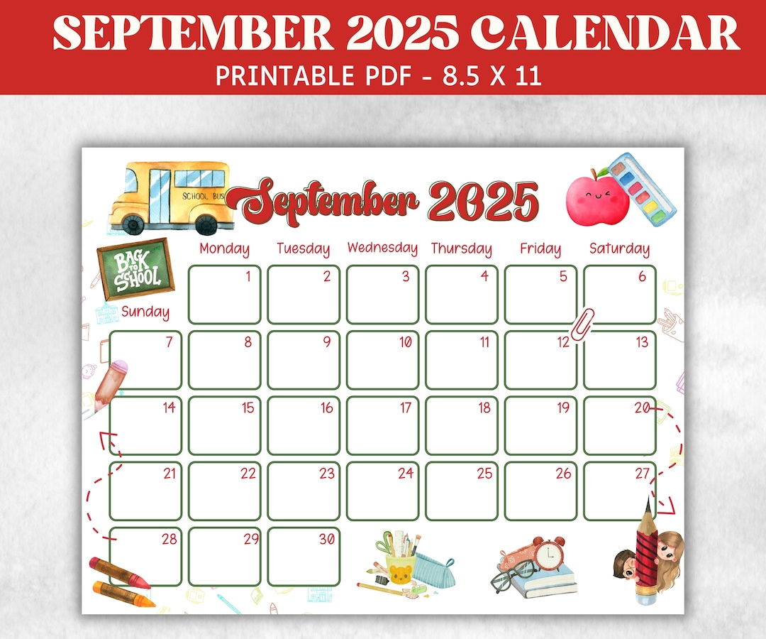 Kid September 2025 Calendar, Printable 2025 Calendar, Homeschool Preschool Calendar Board