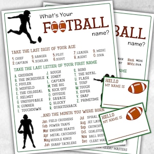 What is your Football name printable game, office party, daycare name, Name board sign, party decoration, Name tag, birthday nickname, sport