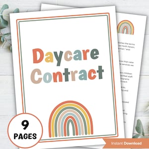 Editable Daycare contract, Home daycare contract, daycare agreement. childcare business, preschool contract, daycare liability form, forms