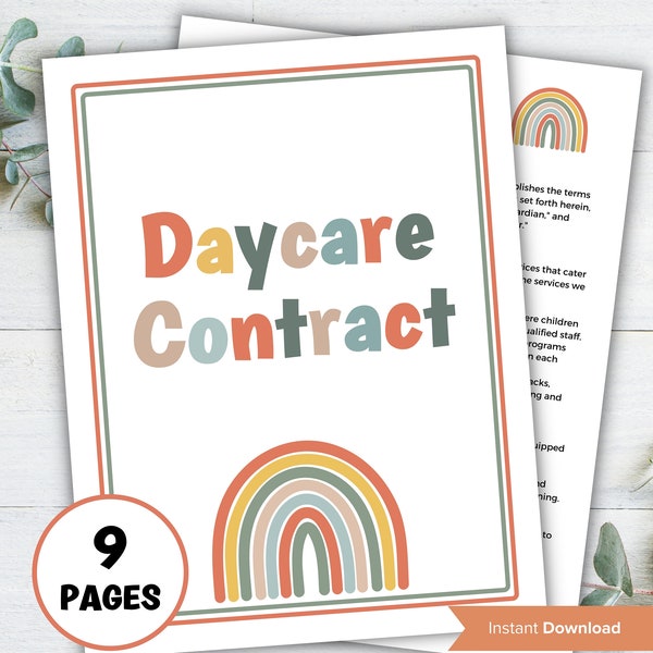 Editable Daycare contract, Home daycare contract, daycare agreement. childcare business, preschool contract, daycare liability form, forms