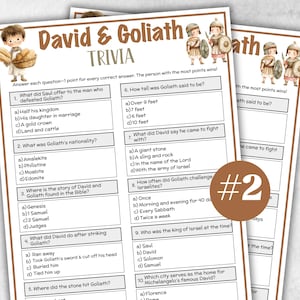 Printable David & Goliath Trivia for kid, Old Testament Activity, Classroom Christmas, Church Fundraiser game, Adult Teen church Icebreaker