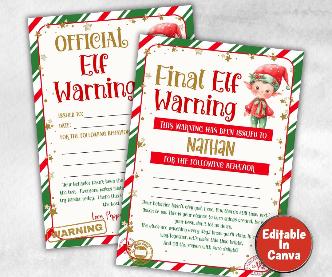 Elf Warning Letter Template, Elf Official Warning Letter, Final Warning