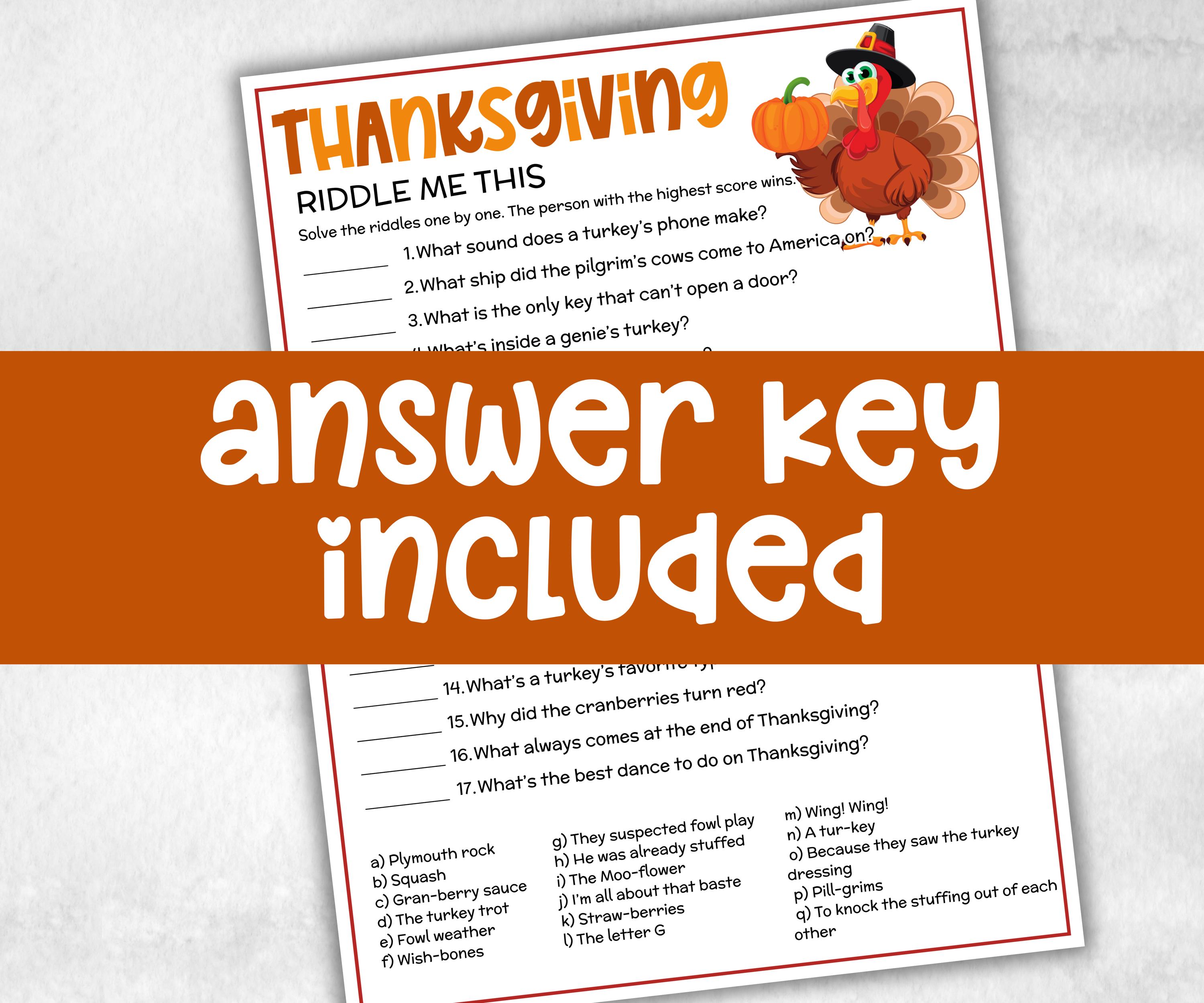 Thanksgiving Riddles Jokes, Printable Activity, Party Game ...